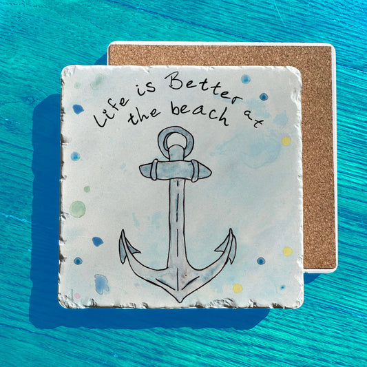 Life is Better at the Beach Anchor Tumbled Edge Stone Trivet