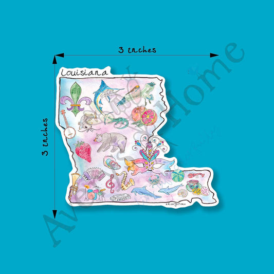 Louisiana State Icon Map Art 3" White Vinyl Die-Cut Sticker