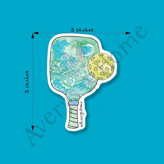Pickleball & Paddle Watercolor Art 3" Vinyl Die-Cut Sticker