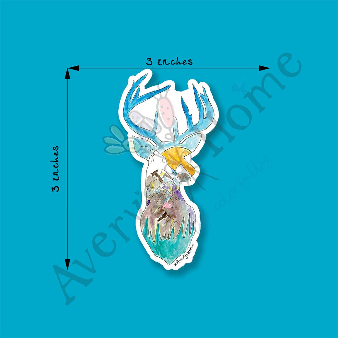 Mountain Deer Art Permanant 3" Vinyl Die-Cut Sticker