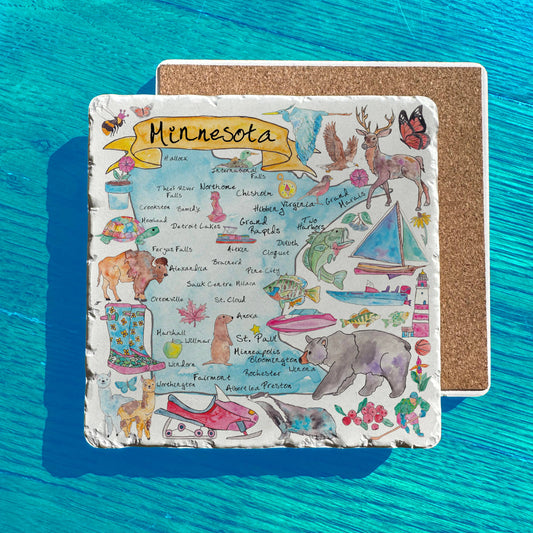 Minnesota State Icon Map Watercolor Tumbled Stone Trivet