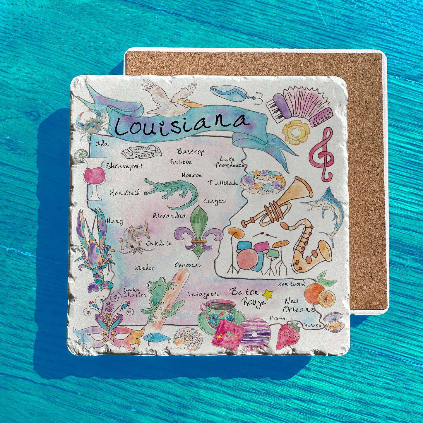 Louisiana State Icons Map Tumbled Stone Trivet