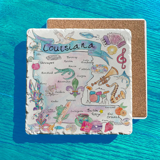 Louisiana State Icons Map Tumbled Stone Trivet