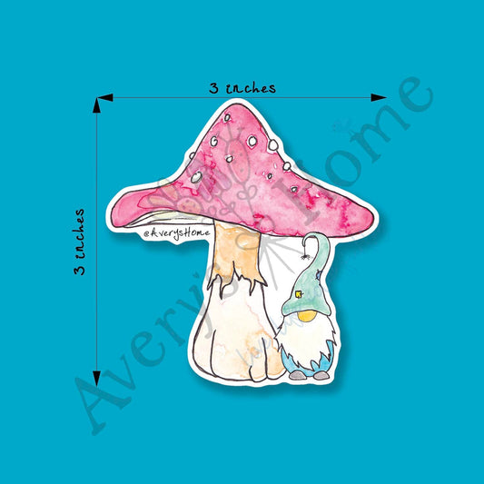 Mushroom & Gnome Permanent 3" White Vinyl Die-Cut Sticker
