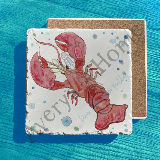 Coastal Red Maine Lobster Art Tumbled Stone Trivet