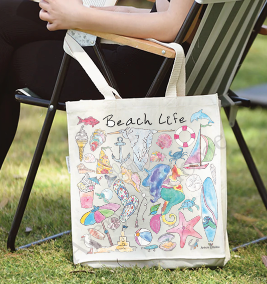 Beach Life Customizable Organic Souvenir Beach Tote Bag