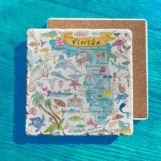 Florida State Icons Map Tumbled Stone Trivet
