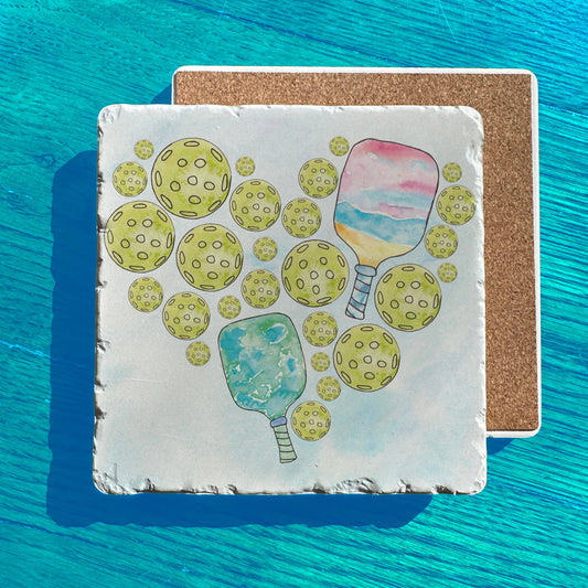 Pickleball has my Heart Valentines Tumbled Edge Stone Trivet