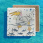 Swimming Ocean Watercolor Pelican Art Tumbled Stone Trivet