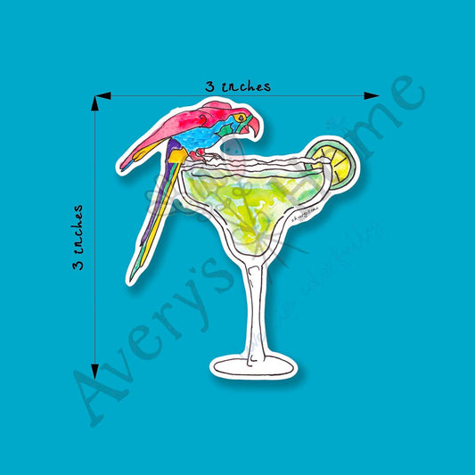 Parrot Margarita Permanent 3" White Vinyl Die-Cut Sticker