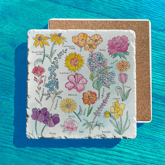 Summer Flowers Tumbled Stone Trivet – Colorful Garden Chart