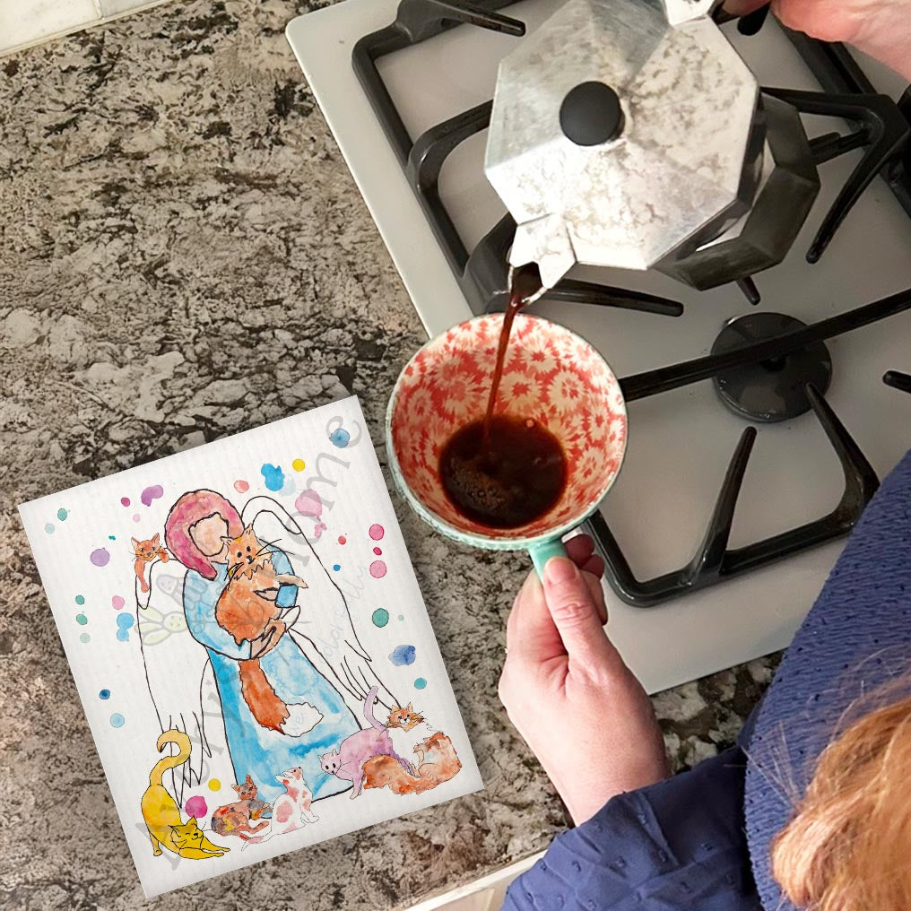 Angel of Cats Swedish Dishcloth – Comfort for Cat Lovers