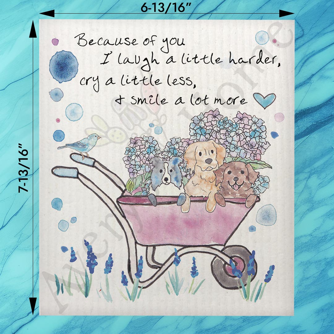 Hydrangeas & Dogs Swedish Dishcloth – Gardening Gift