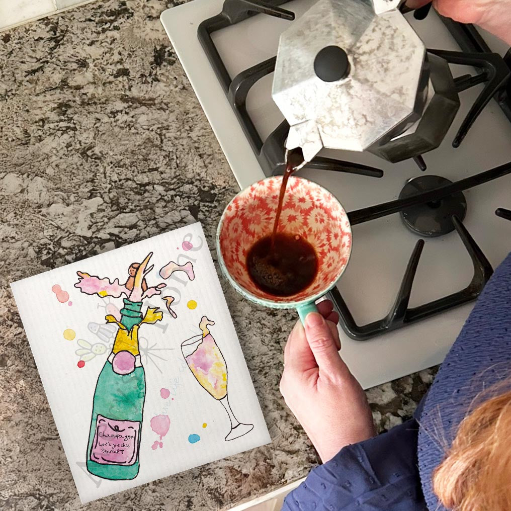 Pop the Champagne Swedish Dishcloth – Celebration Gift