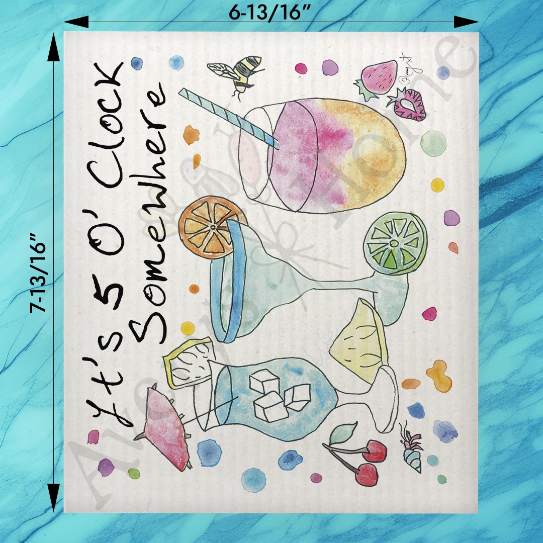 5 O'Clock Somewhere Swedish Dishcloth – Beach Bar Gift