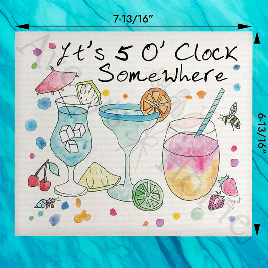 5 O'Clock Somewhere Swedish Dishcloth – Beach Bar Gift