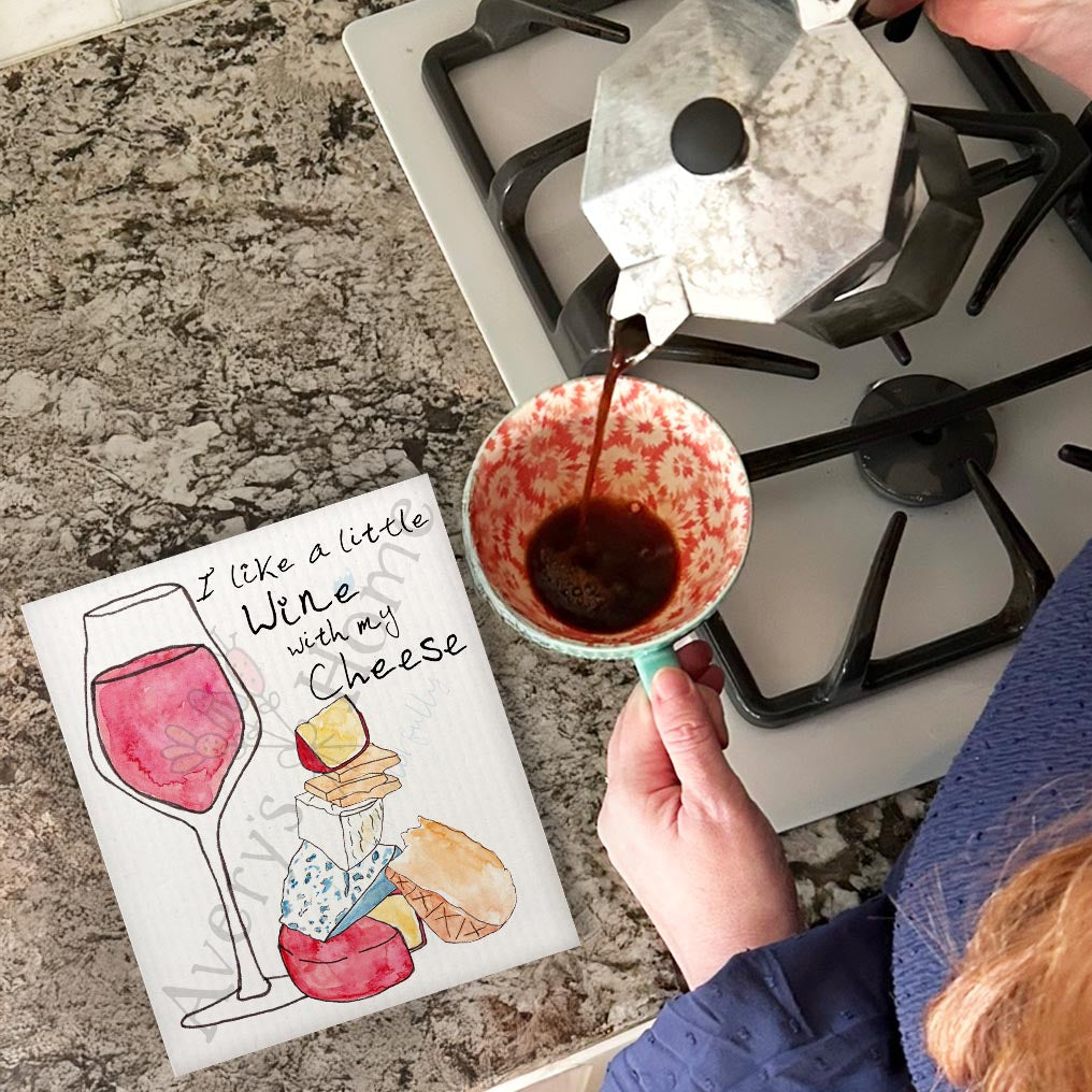 Wine & Cheese Swedish Dishcloth – Pairing Humor Gift