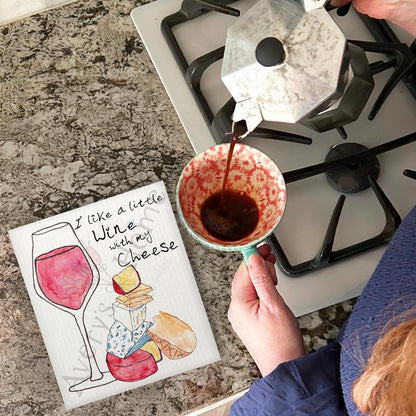 Wine & Cheese Swedish Dishcloth – Pairing Humor Gift