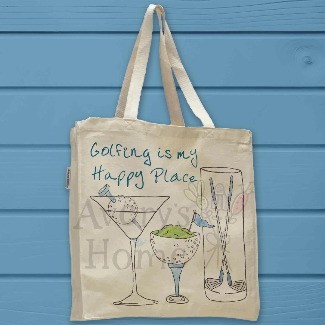 Golf Happy Place Organic Cotton Tote Bag – 19th Hole Gift