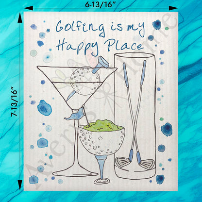 Golf Happy Place Swedish Dishcloth – 19th Hole Gift