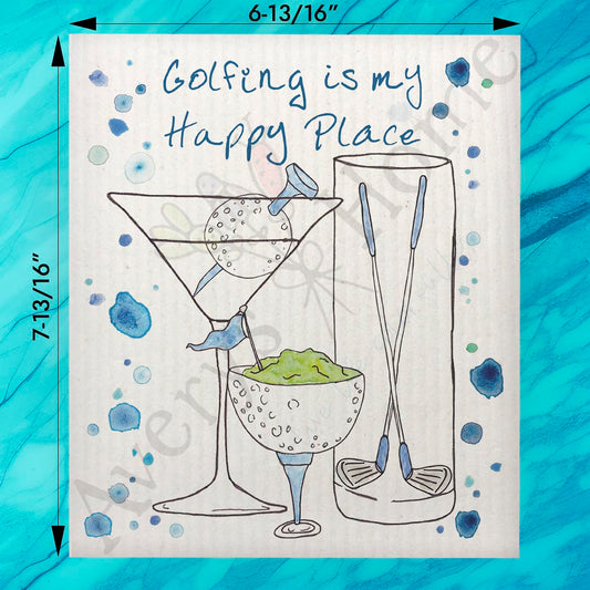 Golf Happy Place Swedish Dishcloth – 19th Hole Gift