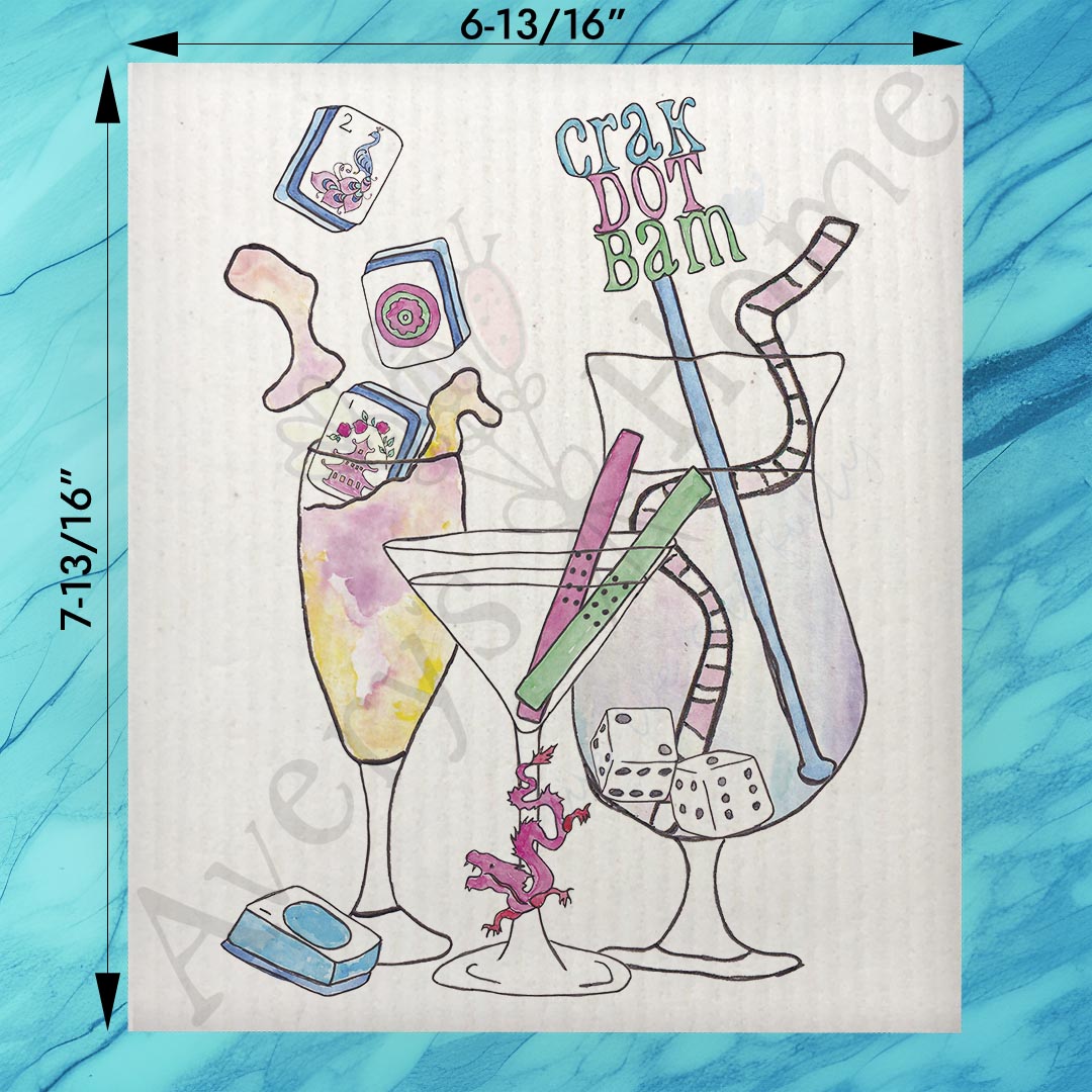 Mahjong & Cocktails Swedish Dishcloth – Funny Game Gift