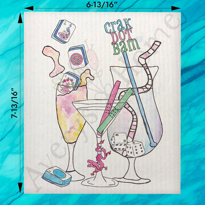 Mahjong & Cocktails Swedish Dishcloth – Funny Game Gift