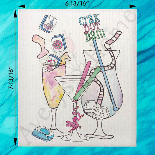 Mahjong & Cocktails Swedish Dishcloth – Funny Game Gift