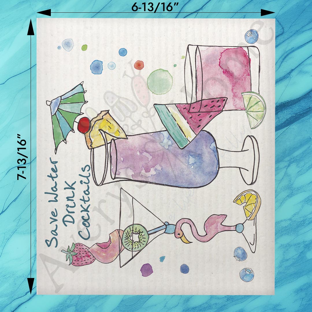 Beach Cocktails Swedish Dishcloth – Coastal Bar Gift