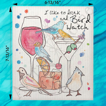 Wine & Birdwatching Swedish Dishcloth – Funny Nature Gift