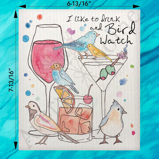 Wine & Birdwatching Swedish Dishcloth – Funny Nature Gift