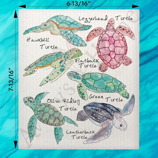 Sea Turtle Breeds Swedish Dishcloth – Peaceful Ocean Decor