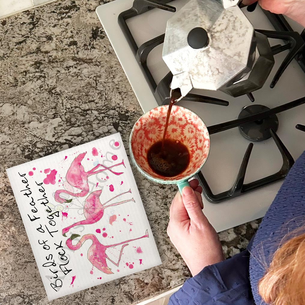 Flamingo Birds Swedish Dishcloth – Tropical Gift