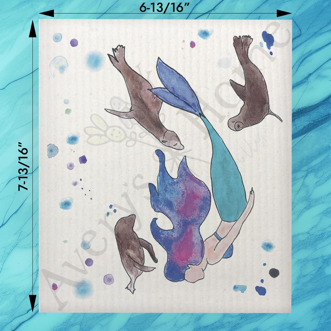 Mermaid & Seals Swedish Dishcloth – Ocean Whimsy Gift