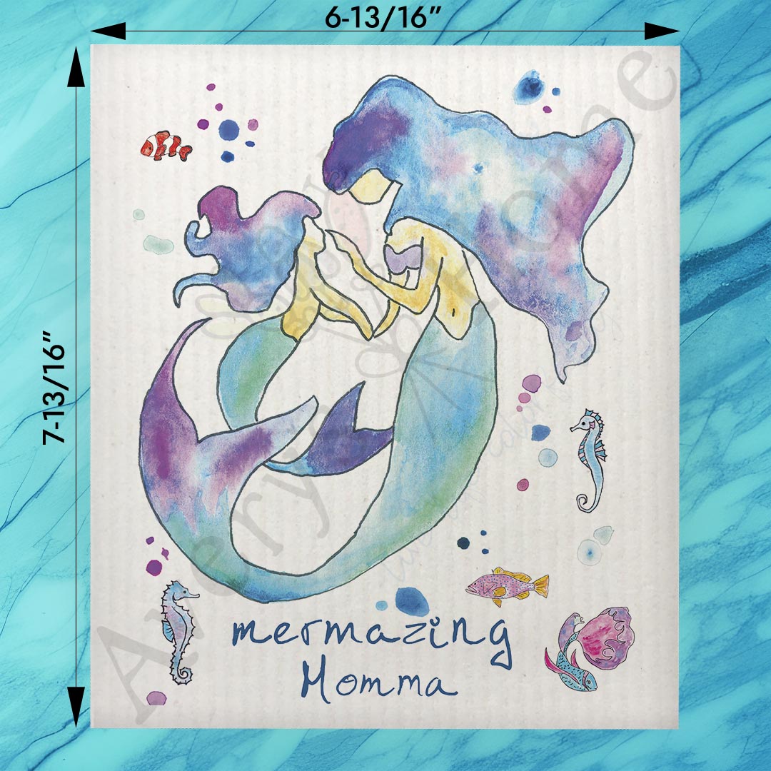 Mermaid Mom & Daughter Swedish Dishcloth – Mother's Day Gift