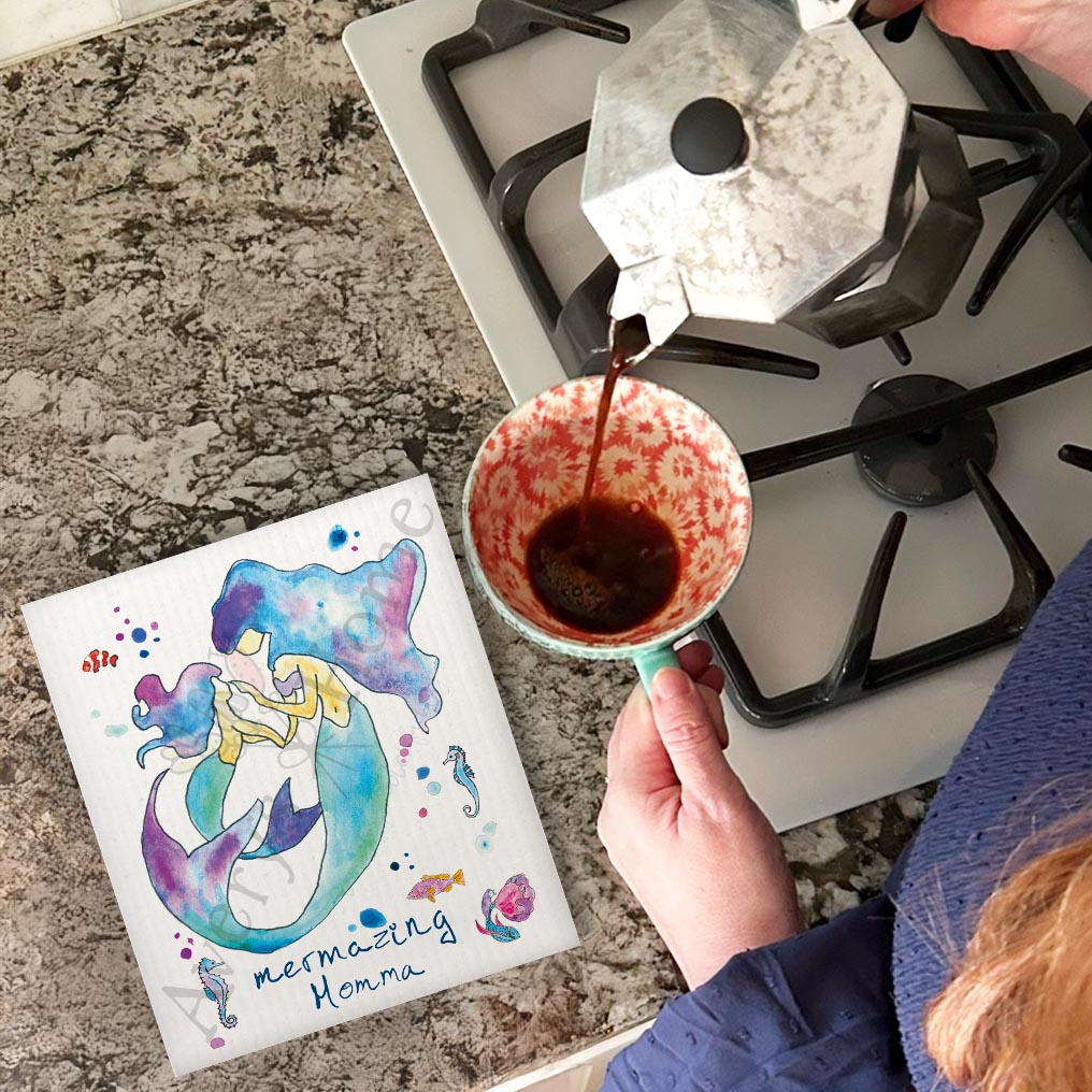 Mermaid Mom & Daughter Swedish Dishcloth – Mother's Day Gift