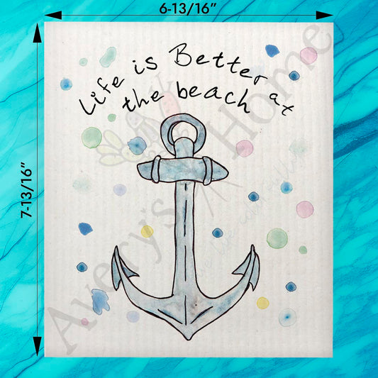 Life is Better at the Beach Anchor Swedish Dishcloth