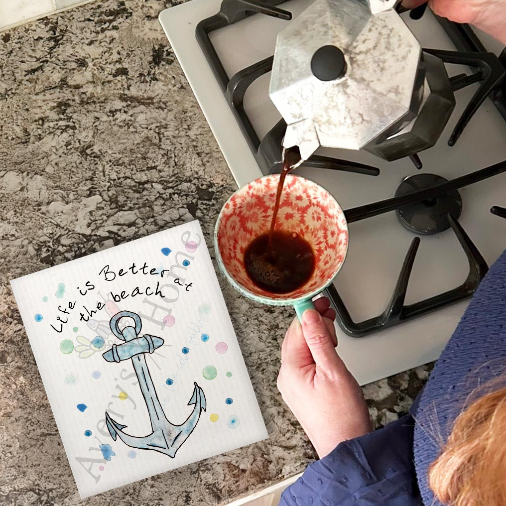 Life is Better at the Beach Anchor Swedish Dishcloth