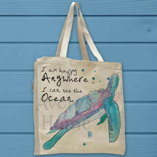 Ocean Turtle Quote Organic Cotton Tote Bag – Peaceful Gift