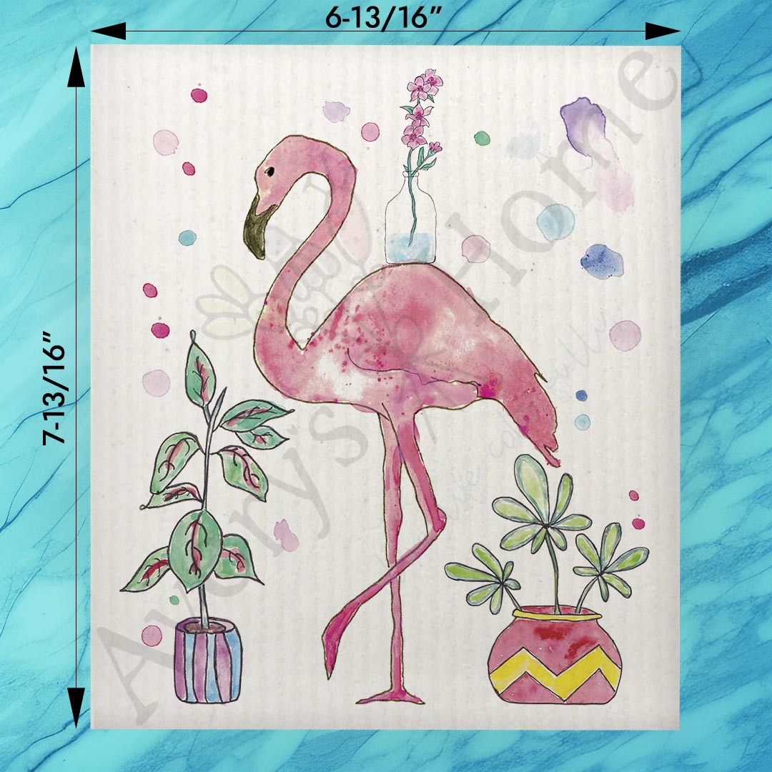 Flamingo & Plants Swedish Dishcloth – Tropical Decor