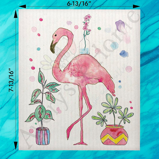 Flamingo & Plants Swedish Dishcloth – Tropical Decor