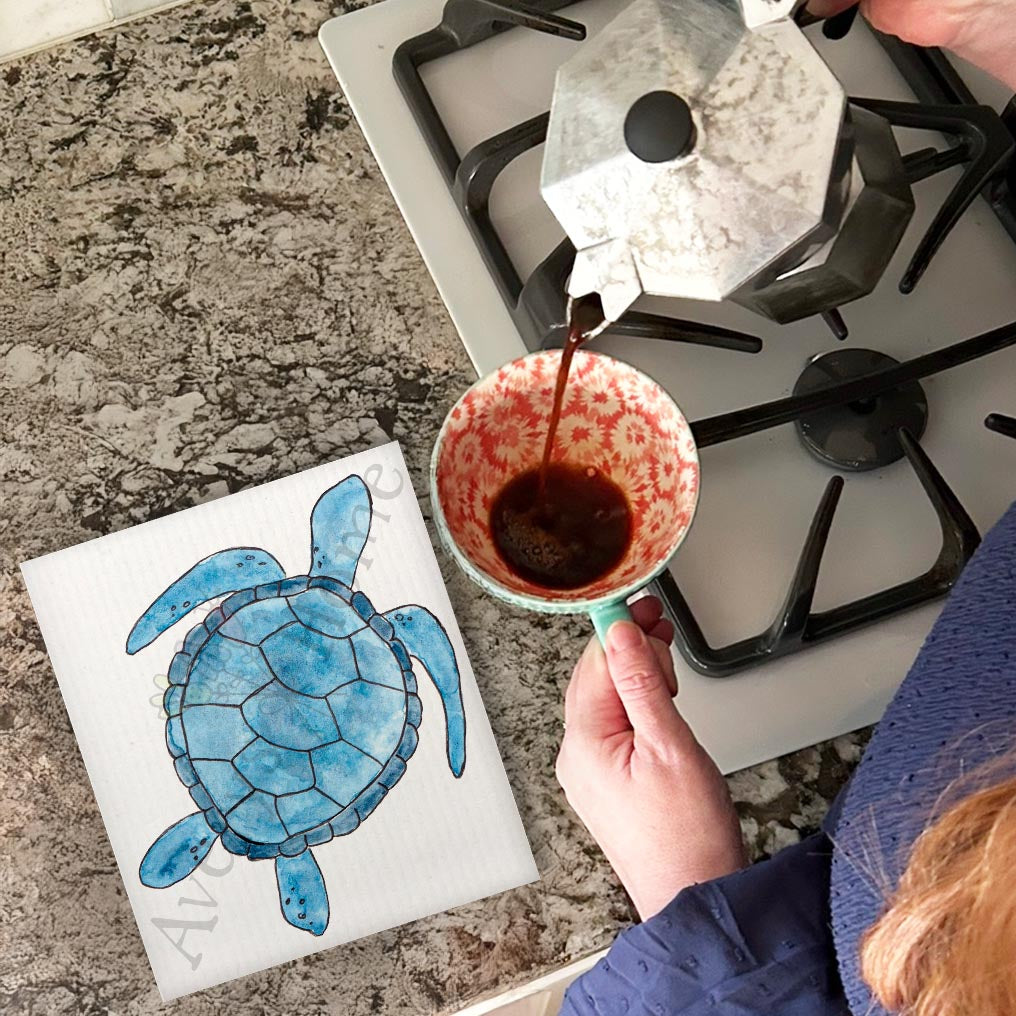 Navy Sea Turtle Swedish Dishcloth