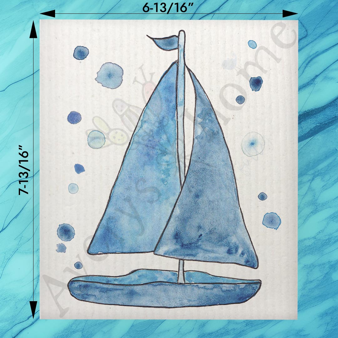 Navy Sailboat Swedish Dishcloth