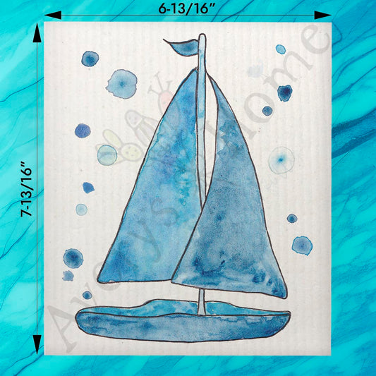 Navy Sailboat Swedish Dishcloth