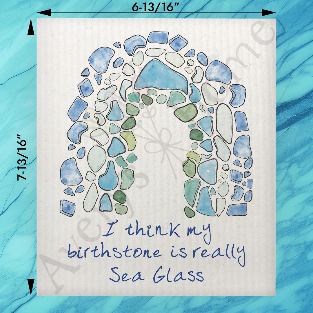Sea Glass Birthstone Swedish Dishcloth – Whimsical Coastal Gift