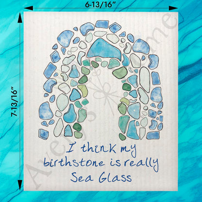 Sea Glass Birthstone Swedish Dishcloth – Whimsical Coastal Gift