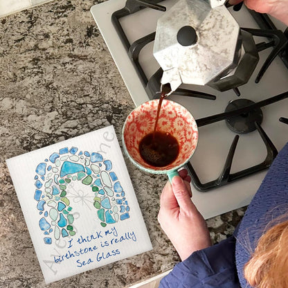 Sea Glass Birthstone Swedish Dishcloth – Whimsical Coastal Gift