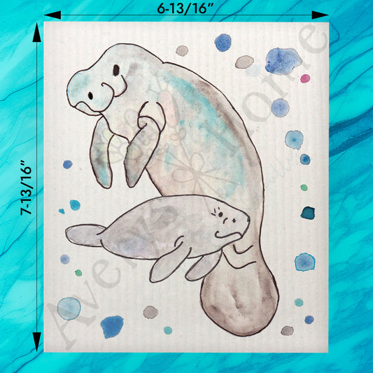 Manatee Mom & Baby Swedish Dishcloth – Sweet Ocean Gift