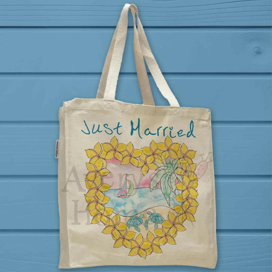 Just Married Beach Organic Cotton Tote Bag – Coastal Wedding Gift