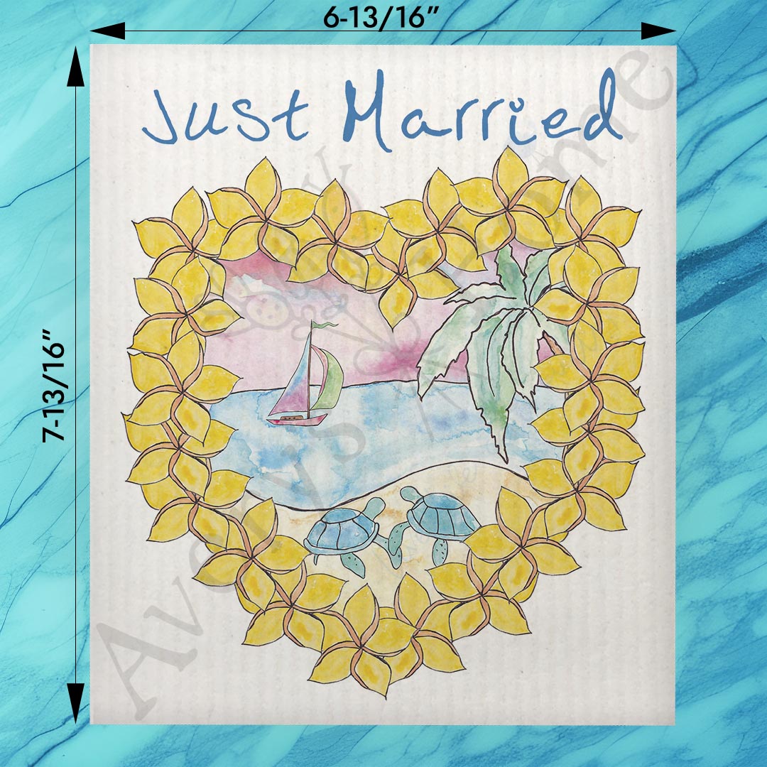 Just Married Beach Swedish Dishcloth – Coastal Wedding Gift